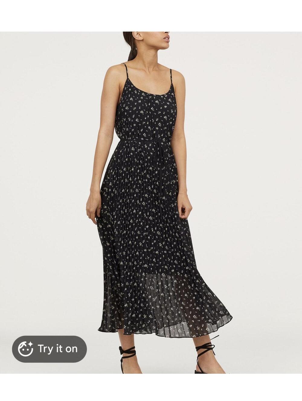 H&M Black Floral Pleated Maxi Dress Women’s Size M